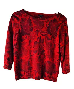 Talbots Womens Large Merino Wool Lightweight Knit Paisley Floral Sweater Red - Picture 1 of 5
