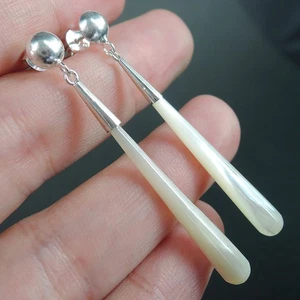 925 Sterling Silver Long Mother of Pearl Earrings Jewellery MOPE-99 - Picture 1 of 6
