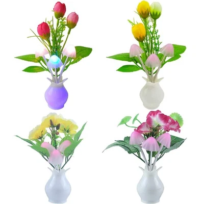 Paquete de 4 luces nocturnas de setas, clavo de tulipán flores de ciruela plantas setas enchufables... Foto 1 de 4