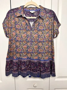 Sundance Damen Medium bunte Paisley Boho Stufen Kragen V-Ausschnitt Bluse neu - Bild 1 von 6
