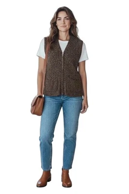 Jennifer Moore Mujer Tejido Suéter Chaleco Grande Marrón Bolsillos Cremallera Frontal Texturizado Foto 1 de 4