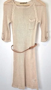NEXT Beige Knit Beach Dress Cover Up Size 10 Belted Sheer Holiday Cotton/Linen - Picture 1 of 6