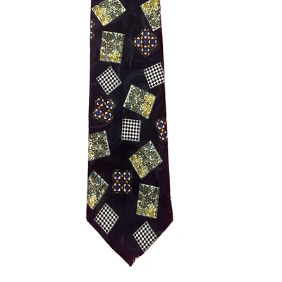 Y2K Vtg Botany 500 Multi Color Art Squared Swirl Blue Mens Neck Tie - Image 1 of 4