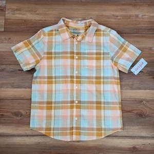Cat & Jack Button Down Shirt Boys L Blue Plaid Short Sleeve NEW - Picture 1 of 6