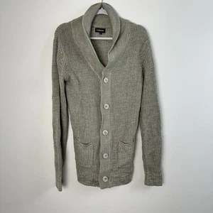 Carbon Cardigan Mens Small Gray Sweater Ribbed Knit Shawl Collar Cozy Timeless - Picture 1 of 10