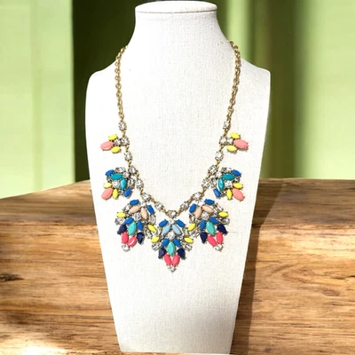 J. CREW золотистый цветной со стразами кристалл заявление ожерелье JC548 - Изображение 1 из 4