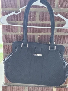 Vera Bradley Black Quilted Shoulder Bag Purse Handbag Satchel Magnetic Closure - Picture 1 of 7