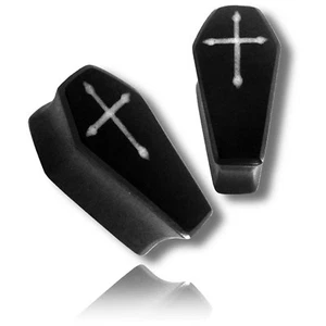 PAIR OF IRON WOOD 5/8" INCH (16MM) COFFIN SHAPE PLUGS PLUG GOTHIC INLAY CROSS - Picture 1 of 1