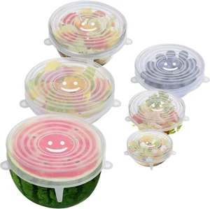 6x Tapas elásticas de silicona reutilizables para almacenamiento de alimentos en refrigerador Cubiertas elásticas para tazones - Imagen 1 de 18