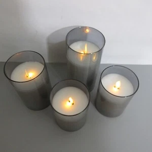 4er Set flammenlose Stumpenkerzen weiß LED 3" breit höchste 6" bewegliche Flamme - Bild 1 von 6
