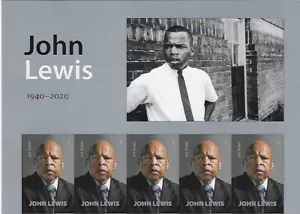 US John Lewis Forever Stamp Header Strip of 5 Scott #5801 - Picture 1 of 1
