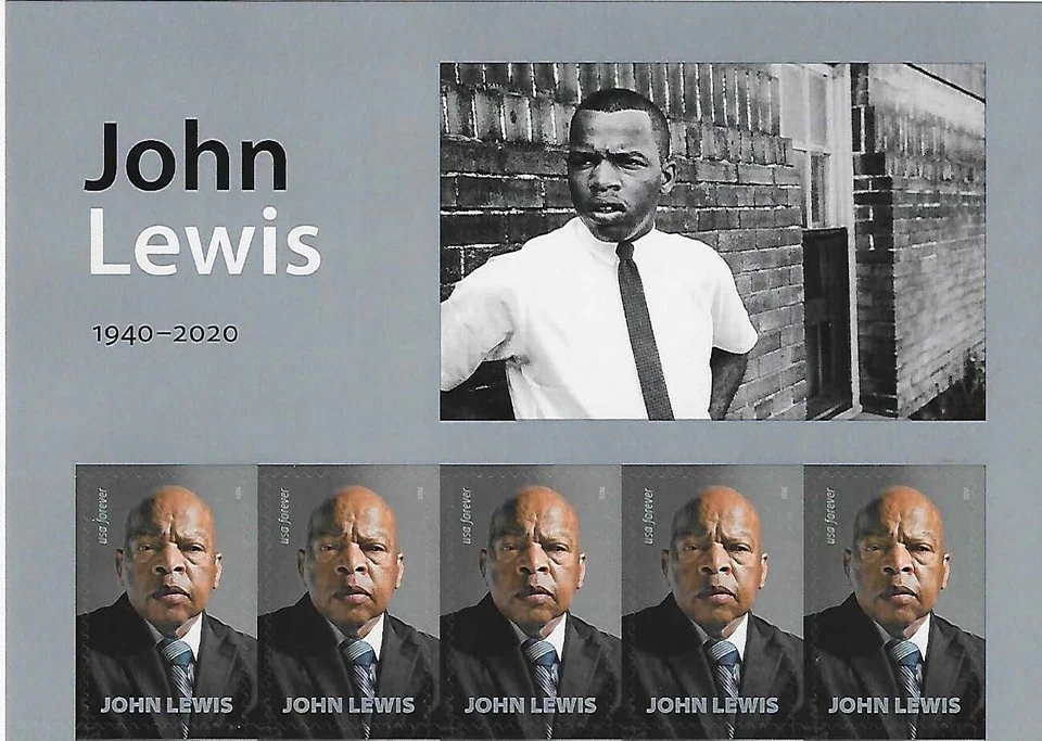 US John Lewis Forever Stamp Header Strip of 5 Scott #5801 - Image 1 of 1