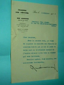 Lettre Ancienne Chambre Députés René Dommange PARIS 1937 Autographe Politique - Picture 1 of 1
