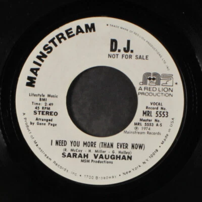 SARAH VAUGHAN: I Need You More / Same MAINSTREAM 7" Single 45 UPM - Bild 1 von 2