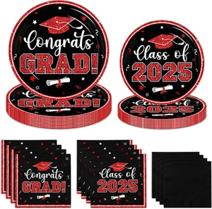Graduation Plates and Napkins 2025,Red and Black Graduation Decorations 200Pcs G - Picture 1 of 12