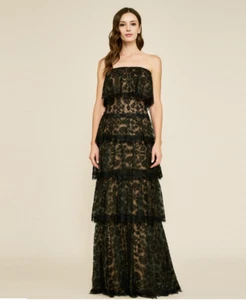 Vestido maxi con volantes Tadashi Shoji talla 14 colección de noche formal Encaje Negro NWT - Imagen 1 de 17