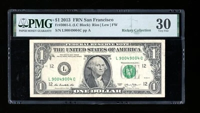 DBR 2013 $1 San Francisco Fr. 3001-L PMG 30 Repeater Serial L90049004C - Image 1 of 2
