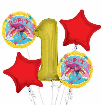 Trolls Feliz Cumpleaños Globo Ramo, Trolls Fiesta Cumpleaños (5 Globos) Foto 1 de 4