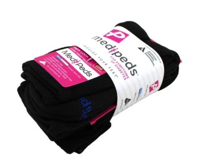 MEDI PEDS Cool Max 4 Pairs Size 7-10 Black For Symptoms of Diabetes Crew Socks - Image 1 of 4
