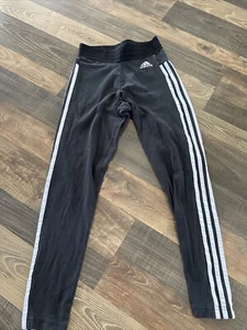 Adidas Youth Girl's 3 Stripes Black Athletic Leggings  - Picture 1 of 8