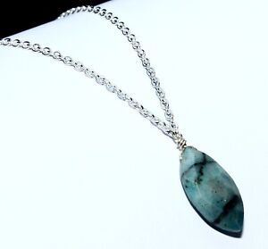 925 Silver Plated Emerald Natural Gemstone Handmade Pendant Man & Women Jewelry