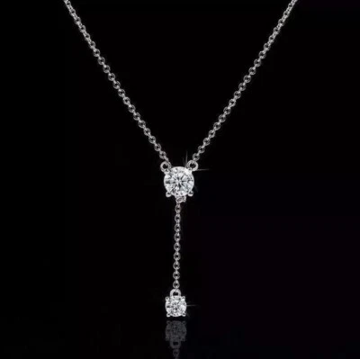 Collar colgante Ylariat de diamantes creado en laboratorio de 2 quilates para mujer enchapado en oro blanco de 14 k Foto 1 de 4