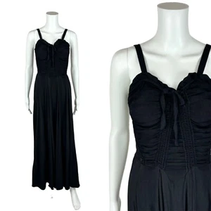 Vintage 40s Formal Gown Women's Extra Small Black Shirred Bodice Storybook - Picture 1 of 12