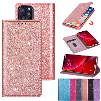 Heavy Duty Leather Magnetic Bling Phone Case For iPhone 13 14 15 16 Plus Pro Max - Image 1 of 4