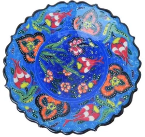 Turkish Plate Handmade Hand Painted Folk Art Blue - Picture 1 of 3