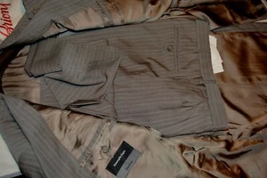 $3295 Ermenegildo Zegna Tan Beige Blue Stripe Pure Wool Suit 40R 34W Italy  - Picture 1 of 12