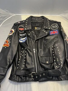 British Style Classic Rocker Ace Cafe Studded Leather Motorcycle Jacket - Picture 1 of 11