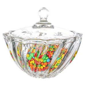 Large Glass Candy Dish with Lid Clear Covered Candy Bowl Crystal Candy Jar - Picture 1 of 7