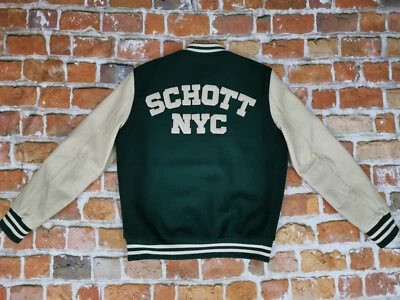 SCHOTT Nyc USA Vintage Collège Beige Vert Varsity Décontracté Taille:XL Tip Top - Photo 1/4
