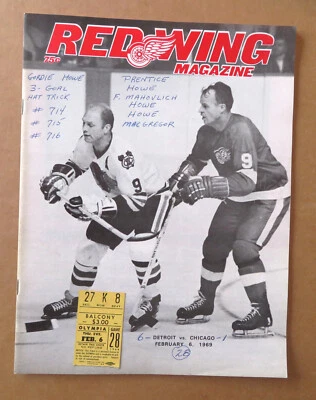 Vintage Detroit Red Wings Programs Feb 06, 1969 Howe Hat Trick  # 714-715-716 - Image 1 of 4