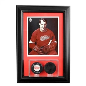 Wall Mount Double Puck Display Case with 8x10 Photo Frame UV Protected - Picture 1 of 7