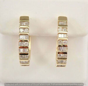 2Ct Lab Created Round Cut Baguette Diamond Hoop Earring's 14K Yellow Gold Plated