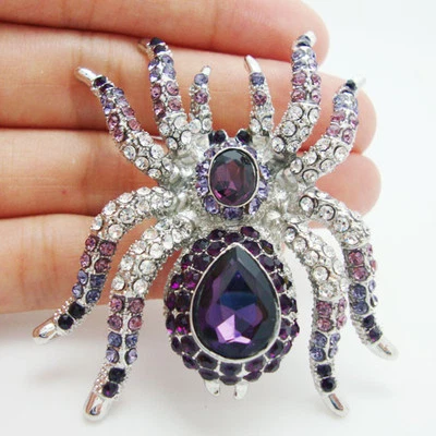 New Vintage Style Halloween Spider Insects Brooch Pin Purple Rhinestone Crystals - Image 1 of 4