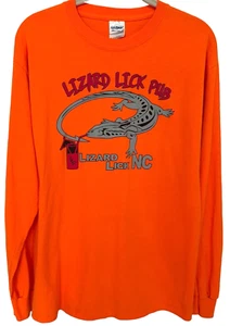 Lizard Lick Pub NC Tee Shirt Sz M Double Sided Graphic Orange Multi Long Sleeve - Picture 1 of 7