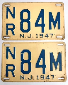 1947 New Jersey License Plates Front and Back Set Union County NR 84 M - Picture 1 of 10