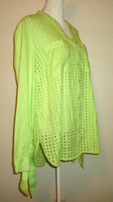 Blusa verde para mujer GROWN & IVY manga larga bordada 100 % lino talla M/L Foto 1 de 4