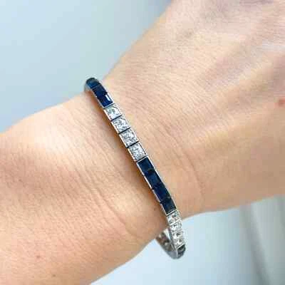 Brazalete de tenis de zafiro simulado/circonita cúbica corte princesa de 10 quilates enchapado en oro blanco de 14 quilates Foto 1 de 4