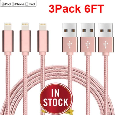 3-Pack 6ft USB Data Cable For i Phone 8 7 6 Plus Charger Charging Cord Sync Pink - Image 1 of 2