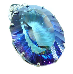Colgante Topacio Místico Aurora Plata de Ley 925 Ovalado Azul Hecho a Mano 15,8 g - Imagen 1 de 3