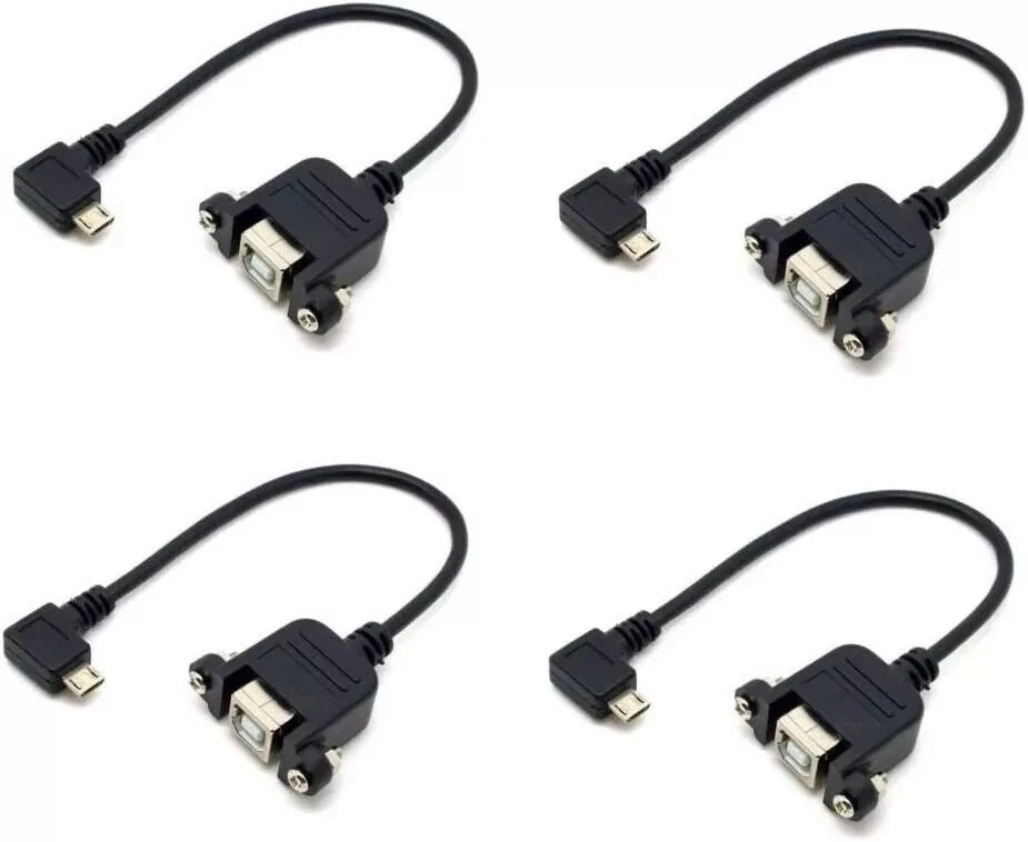 4PCs 90 Degree Left Angled Micro USB 5pin Male to USB B Female Panel Mount Cable - Image 1 of 4