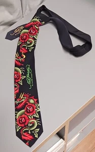 Ed Hardy by Christian Audigier Mens Silk Neck Tie Black Multi Roses Dragon 51093 - Picture 1 of 7