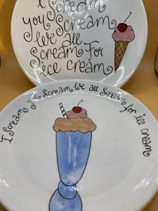 PLATES POTTERY BARN I SCREAM FOR ICE CREAM SET OF 2 PLATES - Picture 1 of 4