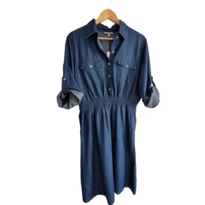MPH Collection Denim Dress Plus Size 1X Classic Style Preppy Basic Casual NWT - Picture 1 of 4