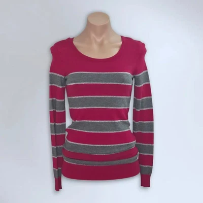 Suéter de manga larga a rayas rojas/grises Guess Janica Lurex para mujer talla S  Foto 1 de 4