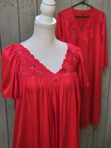 Vintage Shadowline Kleid & Morgenmantel Set Medium rot Spitzenbesatz Nylon Nachthemd A+++ - Bild 1 von 12