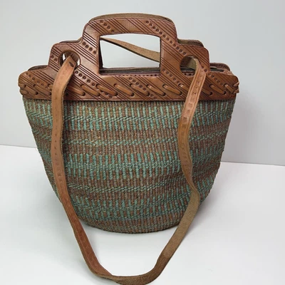 Bolso Bandolera Mercado Estilo Cubo Tejido Cuero Sisal Yute SIN MARCA Foto 1 de 4